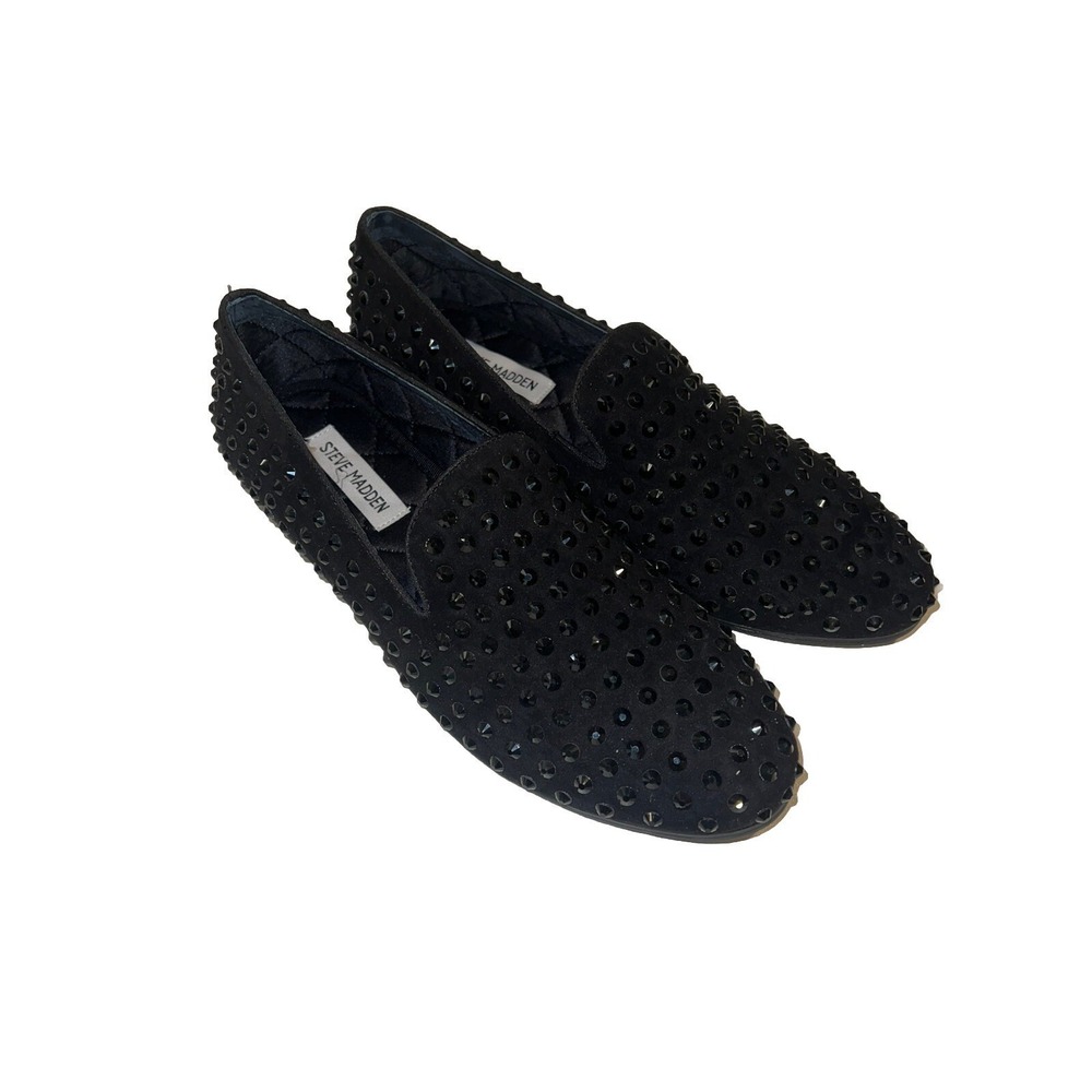Steve Madden Mens Black Loafers rhinestone studs